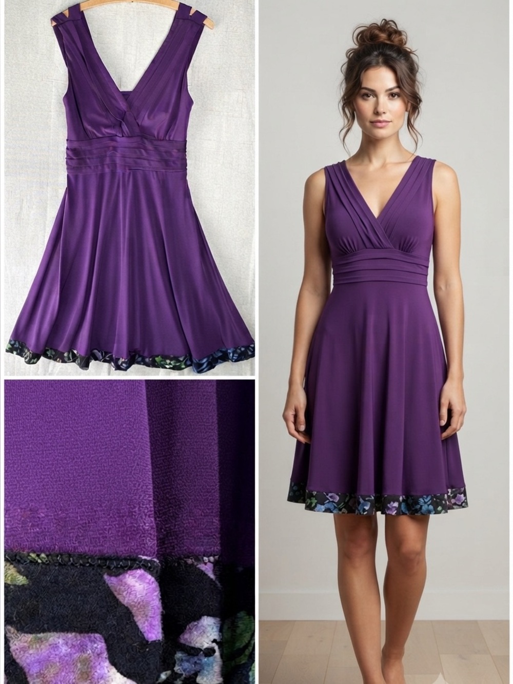 Chetta Goddess Dress 10 Purple Sleeveless Jersey Tank Floral Batik Ruffle M L